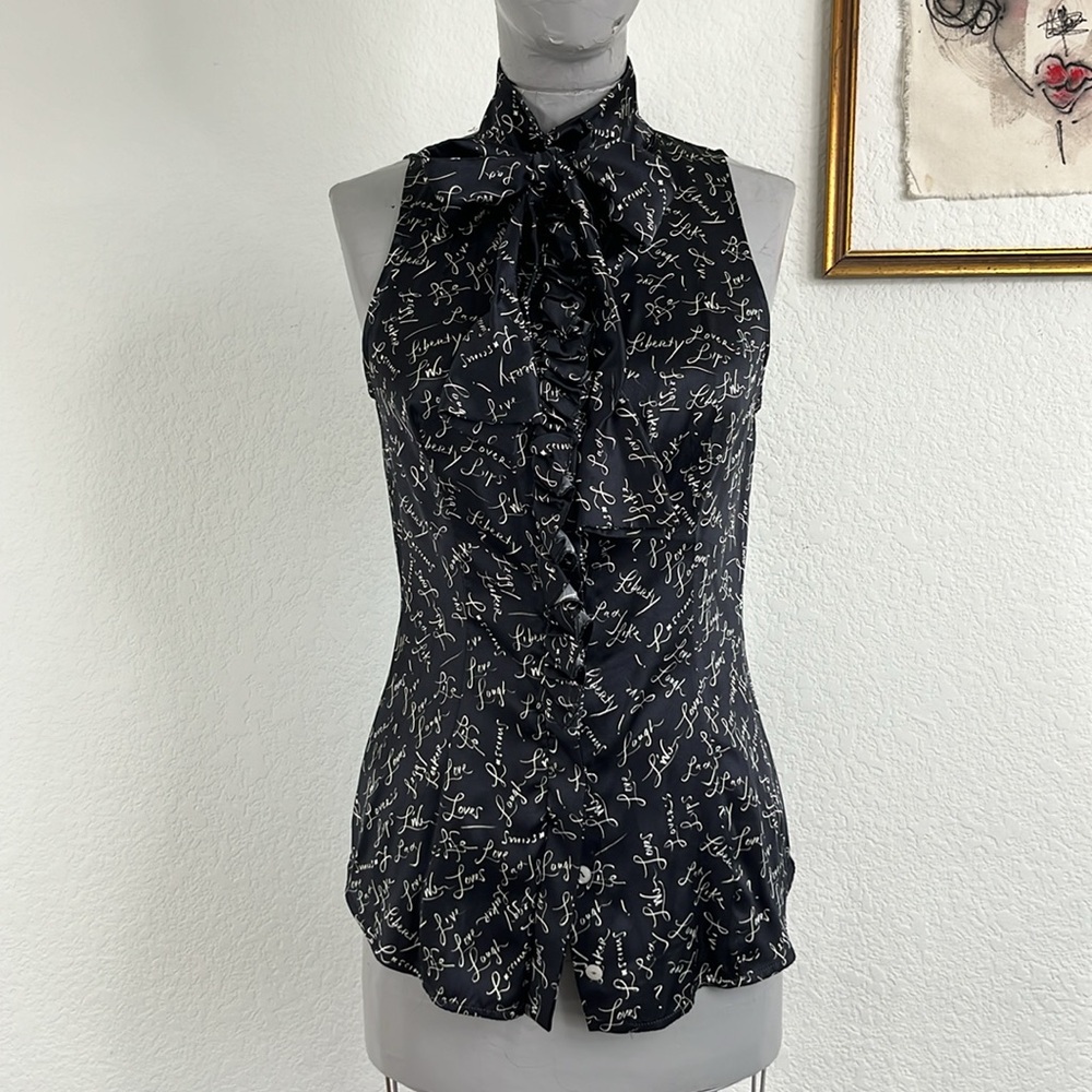 L'Wren Scott Propaganda Sleeveless Signature Satin Self Tie Blouse Top RW 13